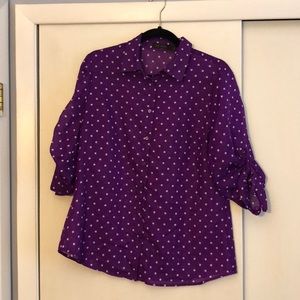 Purple polka dot button down